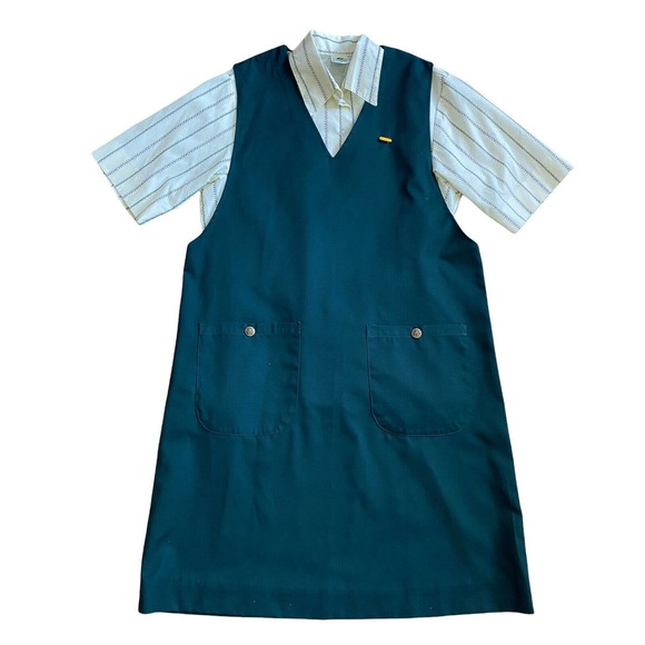 GIRL SCOUTS Dark Green Uniform JUMPER Dress Top Pockets Misses Size 8 - Picture 1 of 12